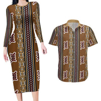 Mali Bologan Mud Cloth Pattern Couples Matching Long Sleeve Bodycon Dress and Hawaiian Shirt - Wonder Print Shop