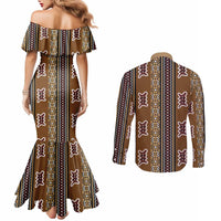 Mali Bologan Mud Cloth Pattern Couples Matching Mermaid Dress and Long Sleeve Button Shirt - Wonder Print Shop