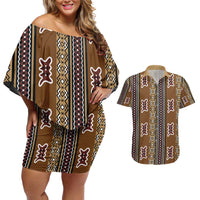 Mali Bologan Mud Cloth Pattern Couples Matching Off Shoulder Short Dress and Hawaiian Shirt - Wonder Print Shop