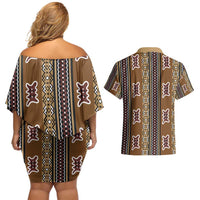 Mali Bologan Mud Cloth Pattern Couples Matching Off Shoulder Short Dress and Hawaiian Shirt - Wonder Print Shop
