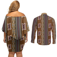 Mali Bologan Mud Cloth Pattern Couples Matching Off Shoulder Short Dress and Long Sleeve Button Shirt - Wonder Print Shop