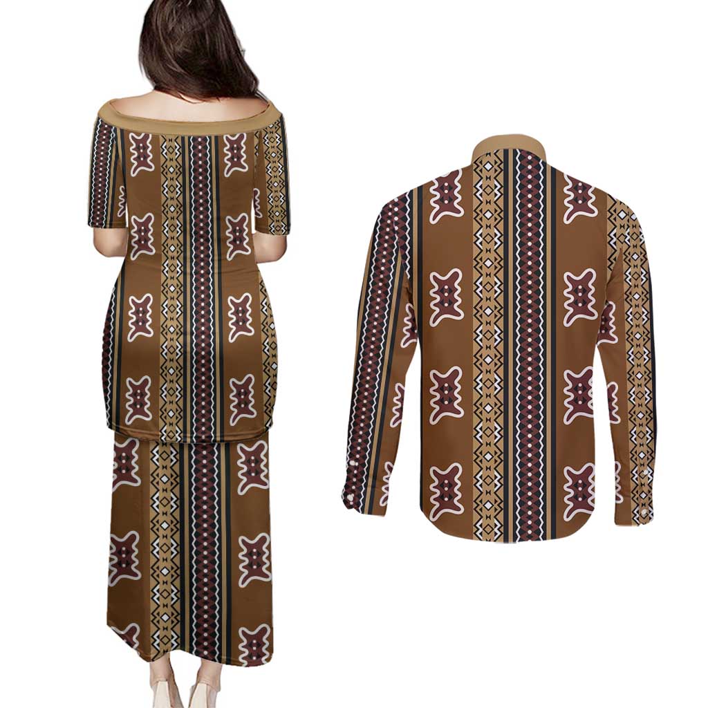 Mali Bologan Mud Cloth Pattern Couples Matching Puletasi and Long Sleeve Button Shirt - Wonder Print Shop