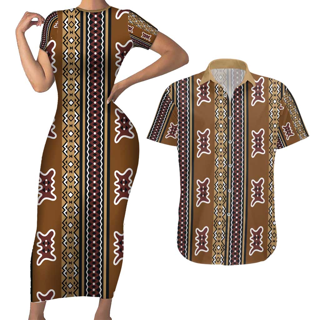 Mali Bologan Mud Cloth Pattern Couples Matching Short Sleeve Bodycon Dress and Hawaiian Shirt - Wonder Print Shop