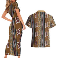 Mali Bologan Mud Cloth Pattern Couples Matching Short Sleeve Bodycon Dress and Hawaiian Shirt - Wonder Print Shop