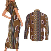Mali Bologan Mud Cloth Pattern Couples Matching Short Sleeve Bodycon Dress and Long Sleeve Button Shirt - Wonder Print Shop