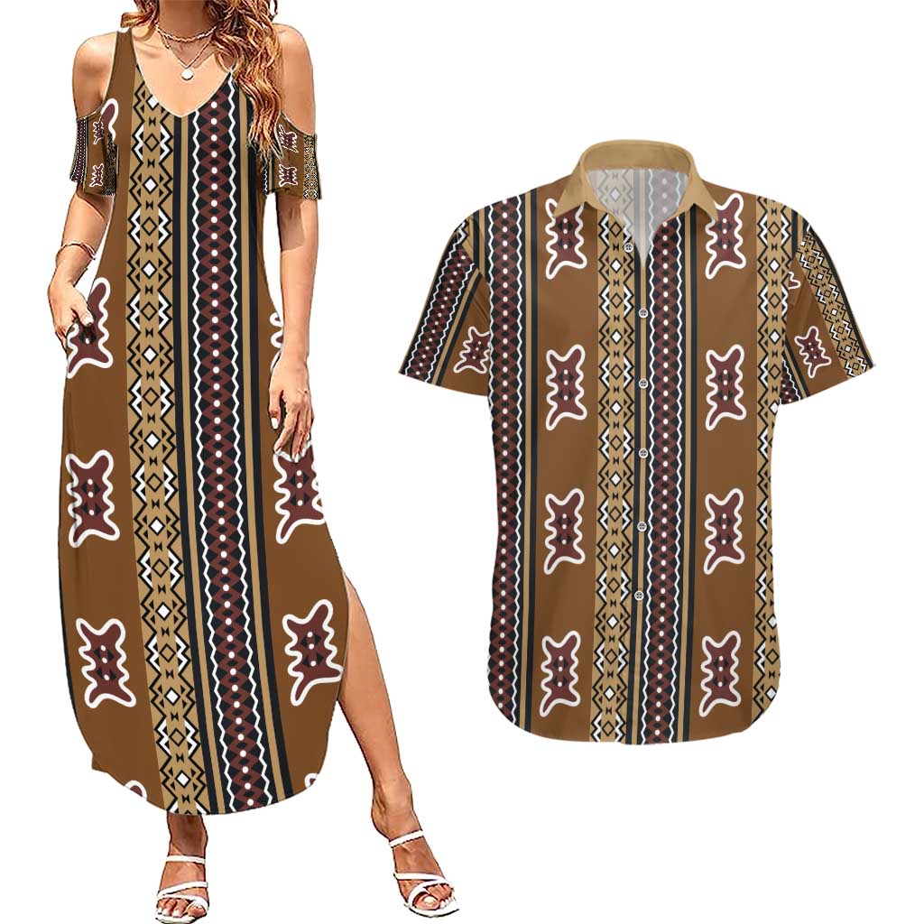 Mali Bologan Mud Cloth Pattern Couples Matching Summer Maxi Dress and Hawaiian Shirt - Wonder Print Shop