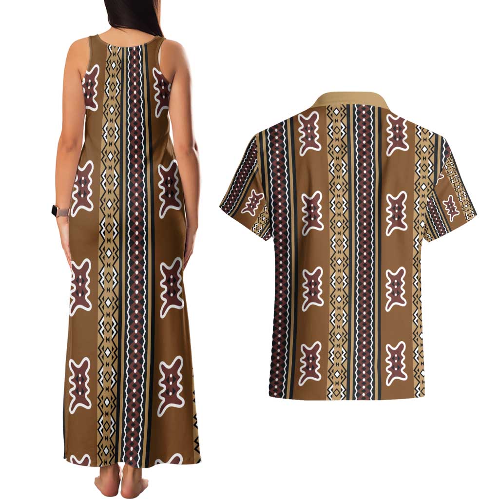 Mali Bologan Mud Cloth Pattern Couples Matching Tank Maxi Dress and Hawaiian Shirt - Wonder Print Shop
