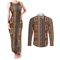 Mali Bologan Mud Cloth Pattern Couples Matching Tank Maxi Dress and Long Sleeve Button Shirt - Wonder Print Shop