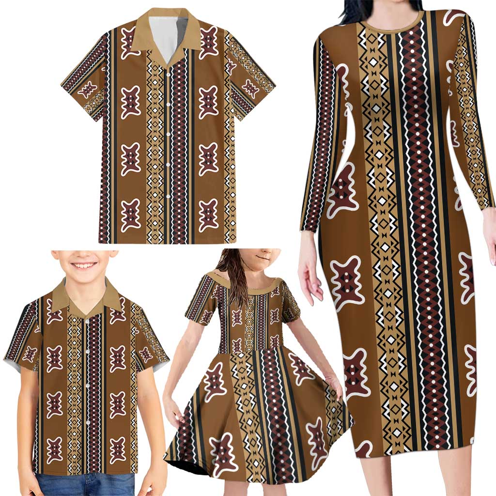 Mali Bologan Mud Cloth Pattern Family Matching Long Sleeve Bodycon Dress and Hawaiian Shirt - Wonder Print Shop