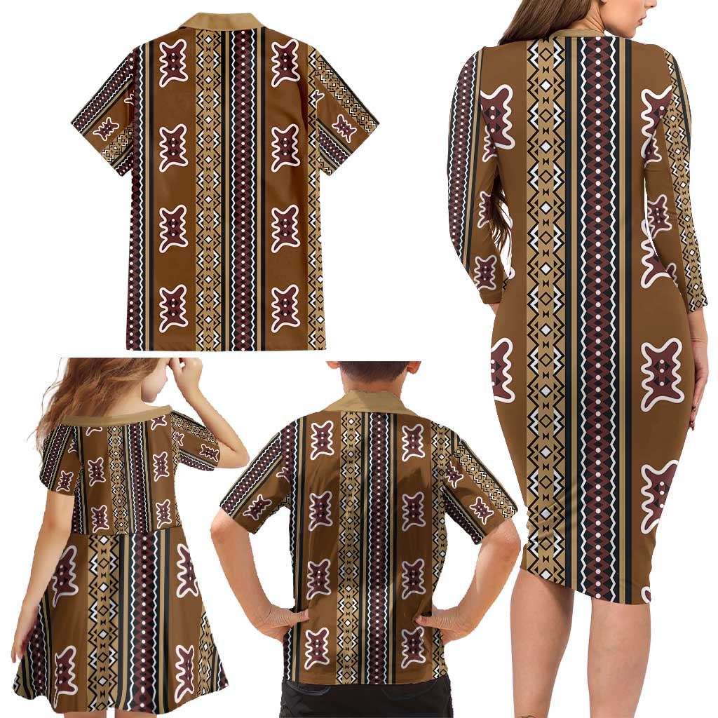 Mali Bologan Mud Cloth Pattern Family Matching Long Sleeve Bodycon Dress and Hawaiian Shirt - Wonder Print Shop
