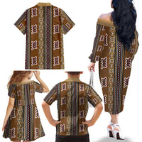Mali Bologan Mud Cloth Pattern Family Matching Off The Shoulder Long Sleeve Dress and Hawaiian Shirt - Wonder Print Shop