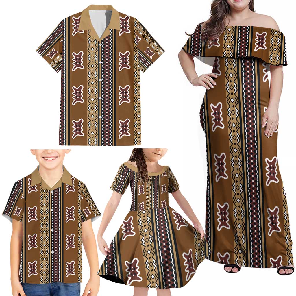 Mali Bologan Mud Cloth Pattern Family Matching Off Shoulder Maxi Dress and Hawaiian Shirt - Wonder Print Shop