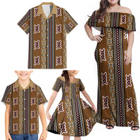 Mali Bologan Mud Cloth Pattern Family Matching Off Shoulder Maxi Dress and Hawaiian Shirt - Wonder Print Shop