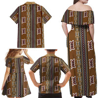 Mali Bologan Mud Cloth Pattern Family Matching Off Shoulder Maxi Dress and Hawaiian Shirt - Wonder Print Shop