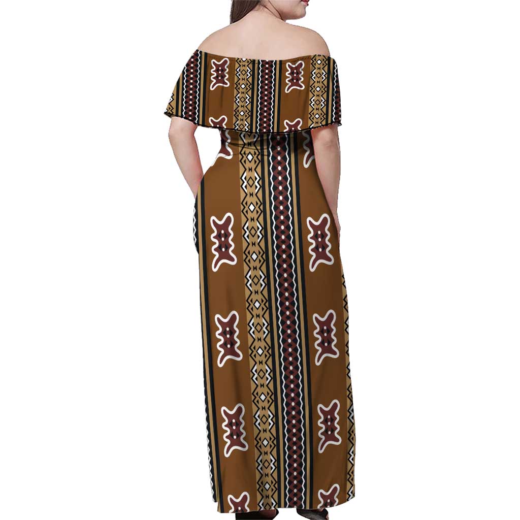 Mali Bologan Mud Cloth Pattern Family Matching Off Shoulder Maxi Dress and Hawaiian Shirt - Wonder Print Shop