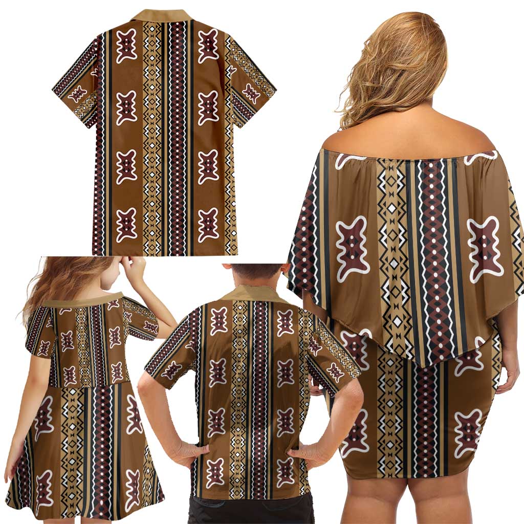 Mali Bologan Mud Cloth Pattern Family Matching Off Shoulder Short Dress and Hawaiian Shirt - Wonder Print Shop