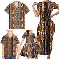 Mali Bologan Mud Cloth Pattern Family Matching Short Sleeve Bodycon Dress and Hawaiian Shirt - Wonder Print Shop