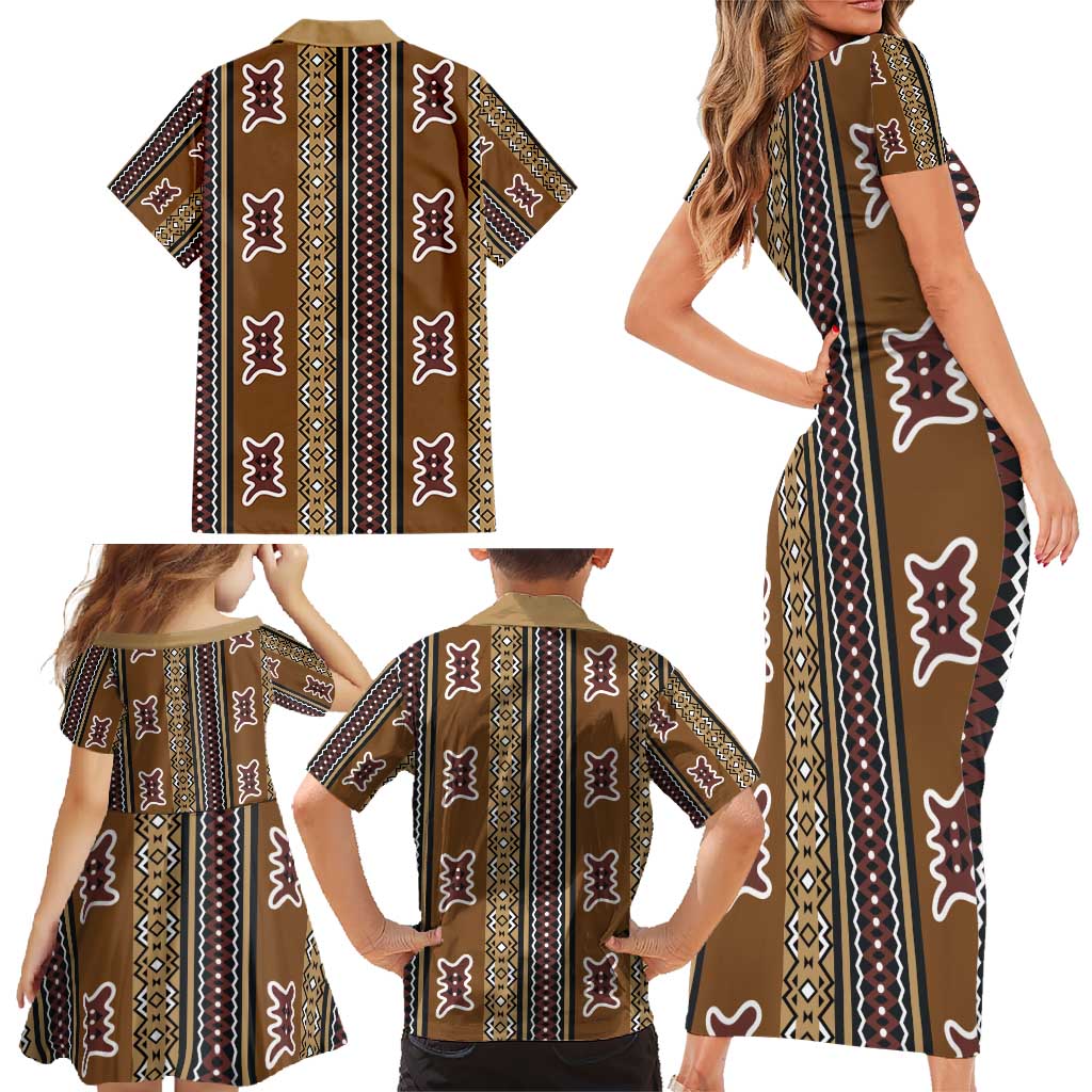 Mali Bologan Mud Cloth Pattern Family Matching Short Sleeve Bodycon Dress and Hawaiian Shirt - Wonder Print Shop