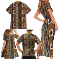 Mali Bologan Mud Cloth Pattern Family Matching Short Sleeve Bodycon Dress and Hawaiian Shirt - Wonder Print Shop