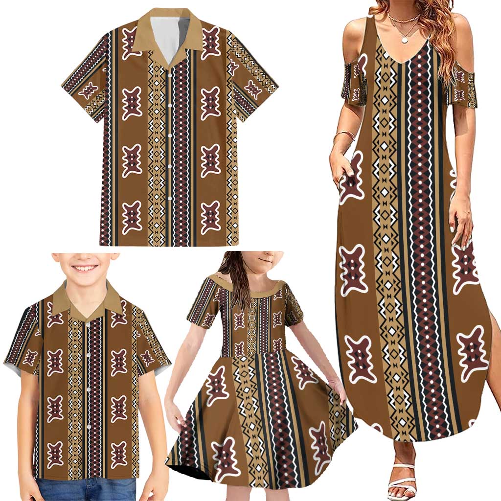 Mali Bologan Mud Cloth Pattern Family Matching Summer Maxi Dress and Hawaiian Shirt - Wonder Print Shop