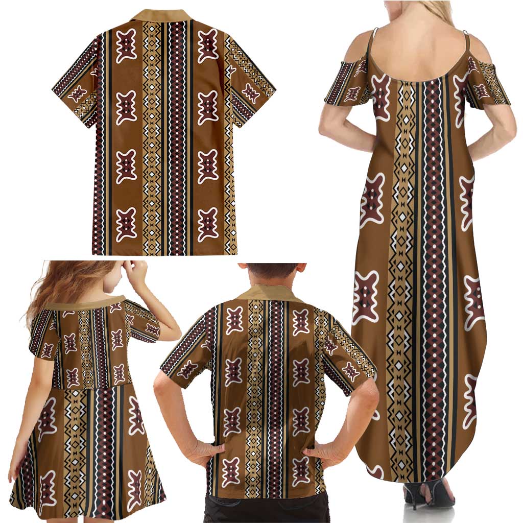 Mali Bologan Mud Cloth Pattern Family Matching Summer Maxi Dress and Hawaiian Shirt - Wonder Print Shop