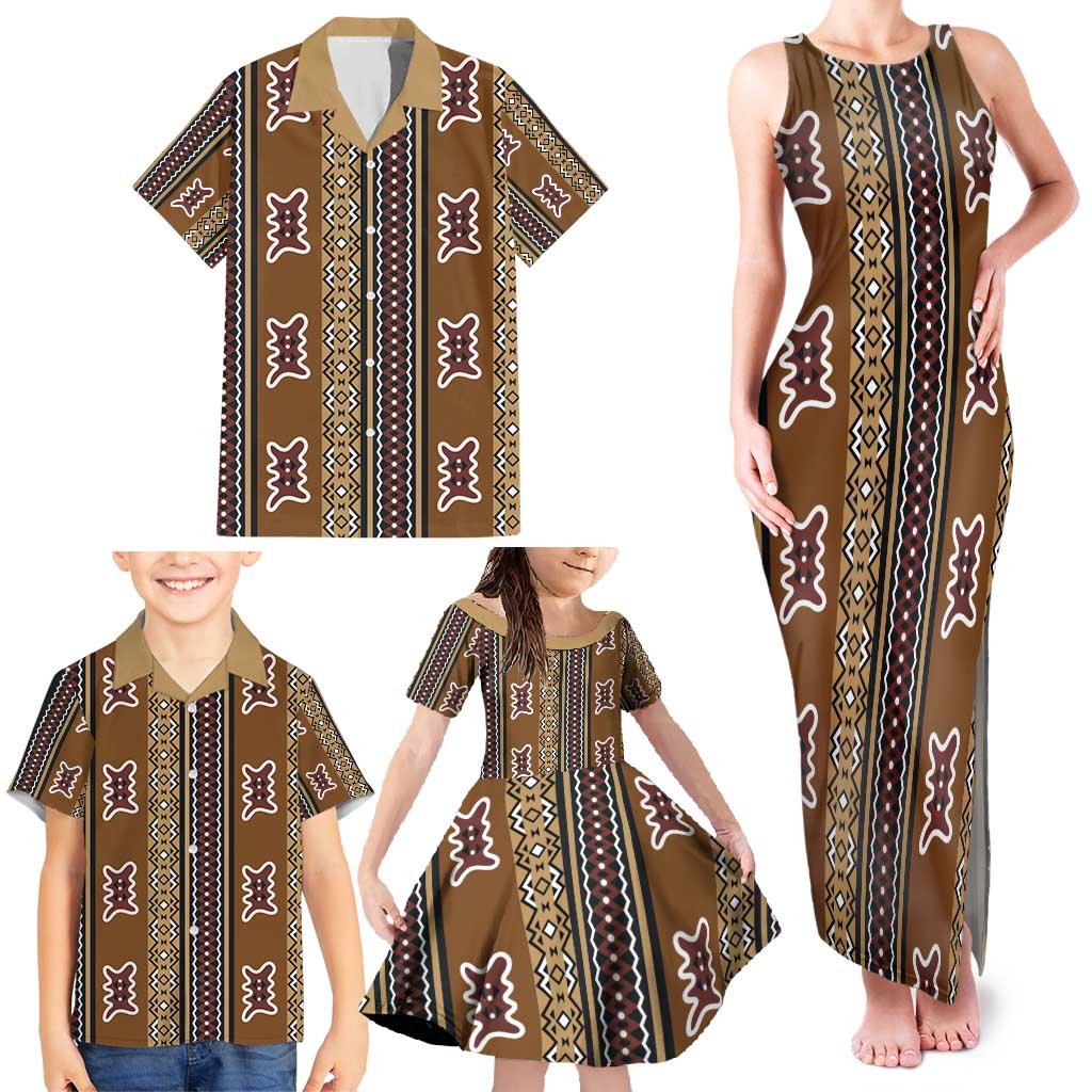 Mali Bologan Mud Cloth Pattern Family Matching Tank Maxi Dress and Hawaiian Shirt - Wonder Print Shop
