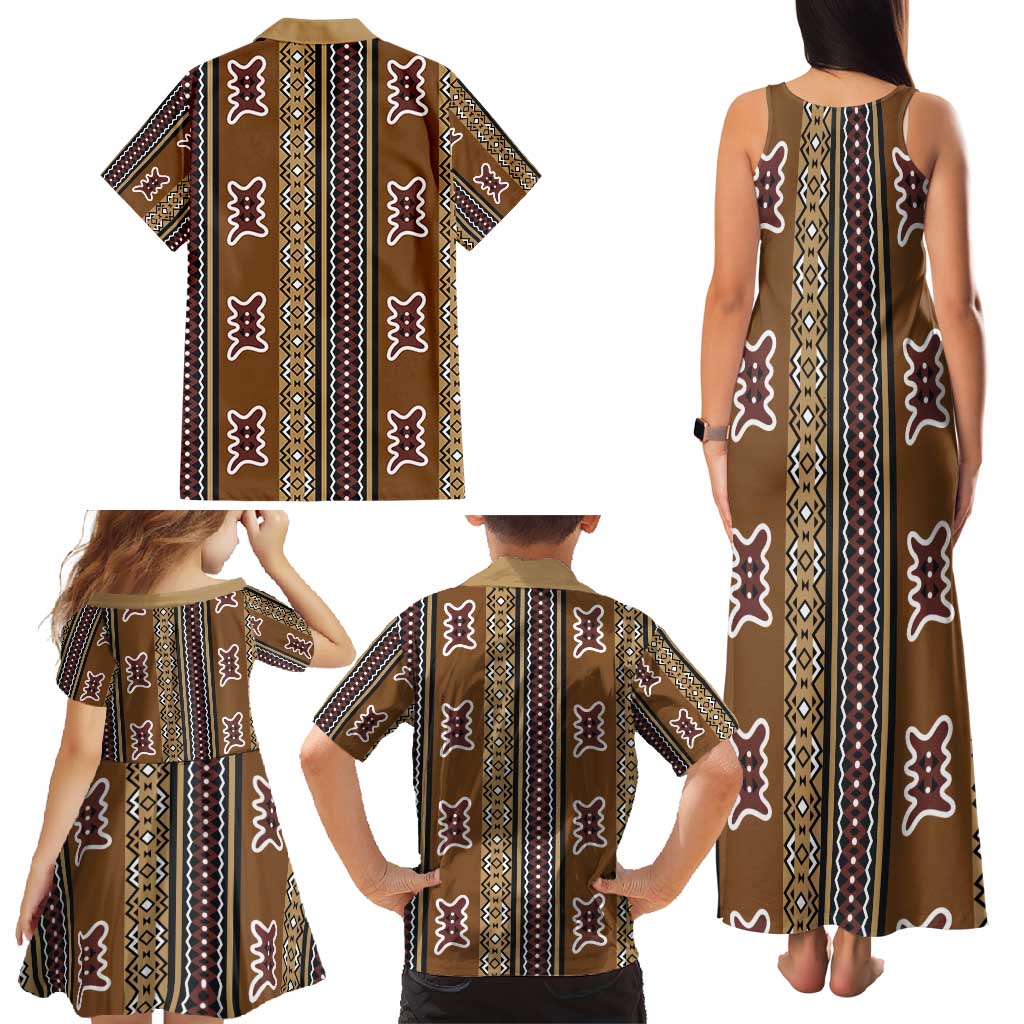 Mali Bologan Mud Cloth Pattern Family Matching Tank Maxi Dress and Hawaiian Shirt - Wonder Print Shop