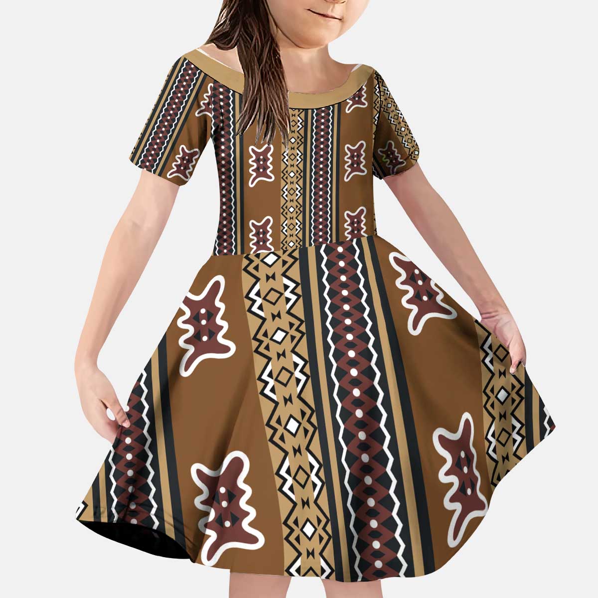 Mali Bologan Mud Cloth Pattern Kid Short Sleeve Dress - Wonder Print Shop