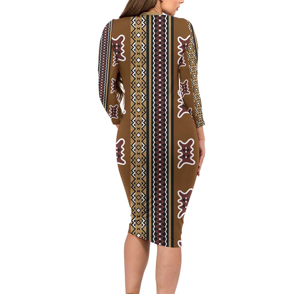 Mali Bologan Mud Cloth Pattern Long Sleeve Bodycon Dress - Wonder Print Shop