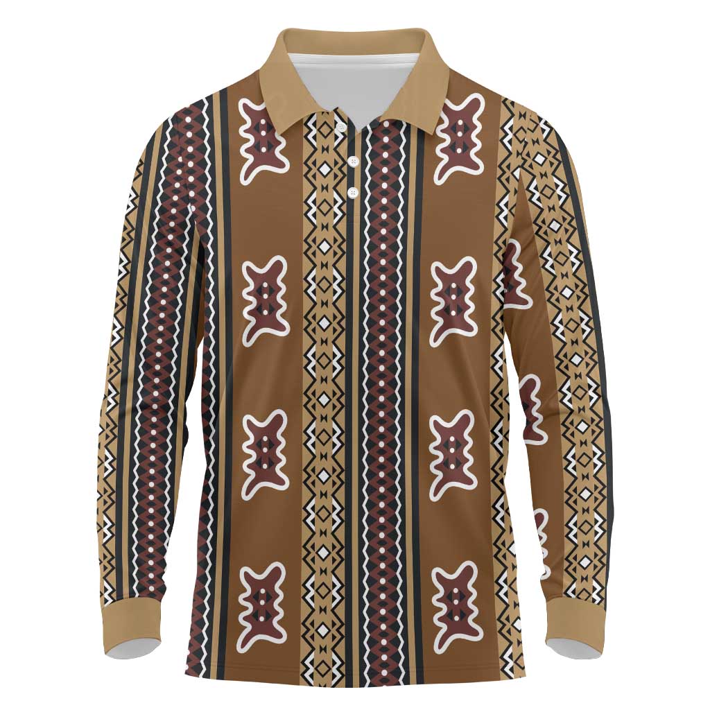 Mali Bologan Mud Cloth Pattern Long Sleeve Polo Shirt - Wonder Print Shop