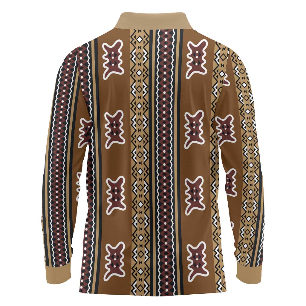 Mali Bologan Mud Cloth Pattern Long Sleeve Polo Shirt - Wonder Print Shop