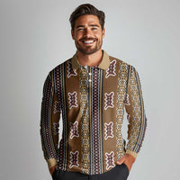 Mali Bologan Mud Cloth Pattern Long Sleeve Polo Shirt - Wonder Print Shop