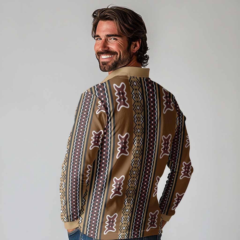 Mali Bologan Mud Cloth Pattern Long Sleeve Polo Shirt - Wonder Print Shop