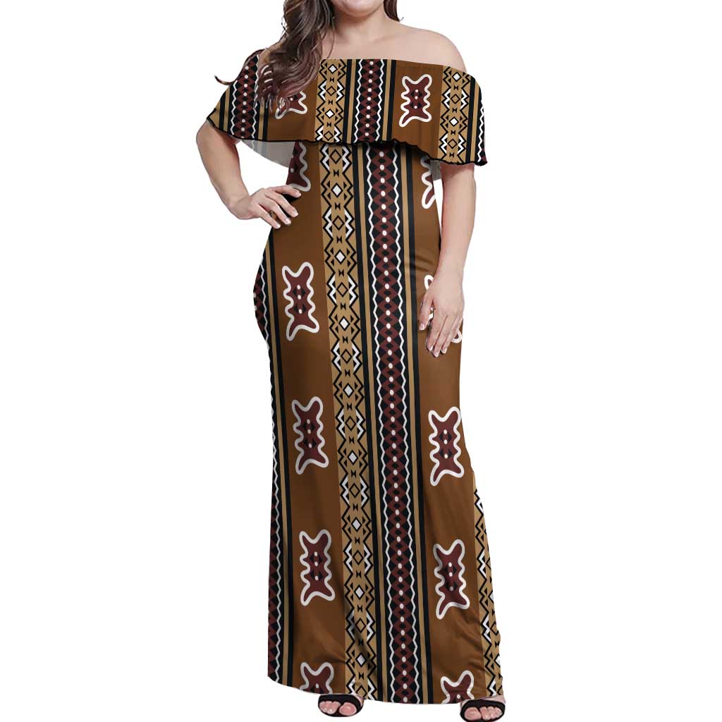 Mali Bologan Mud Cloth Pattern Off Shoulder Maxi Dress - Wonder Print Shop