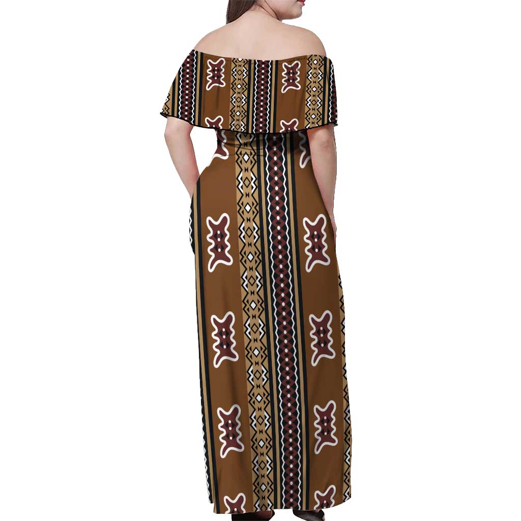 Mali Bologan Mud Cloth Pattern Off Shoulder Maxi Dress - Wonder Print Shop