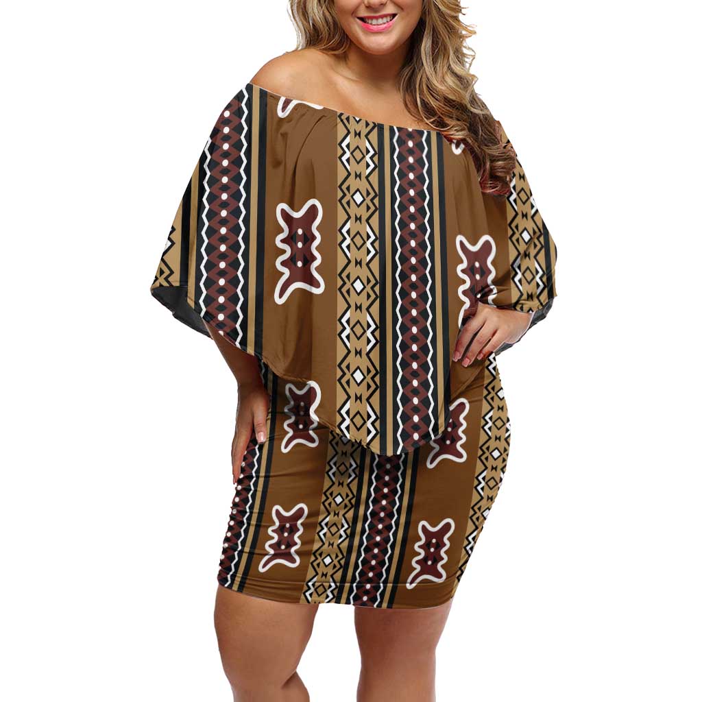Mali Bologan Mud Cloth Pattern Off Shoulder Short Dress - Wonder Print Shop