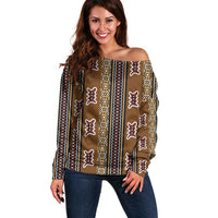 Mali Bologan Mud Cloth Pattern Off Shoulder Sweater - Wonder Print Shop