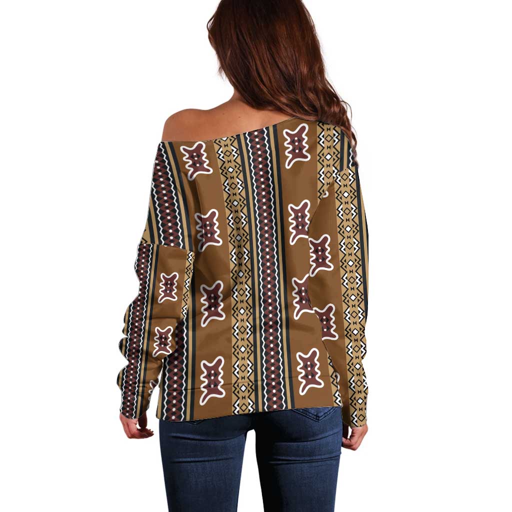 Mali Bologan Mud Cloth Pattern Off Shoulder Sweater - Wonder Print Shop