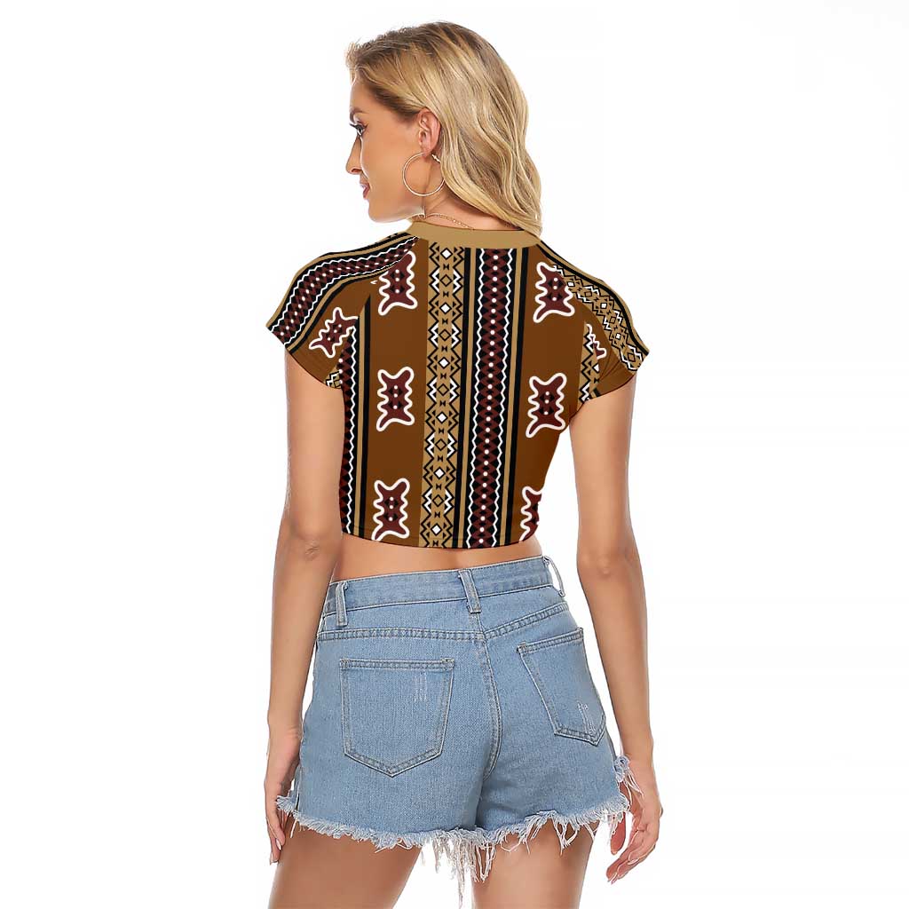 Mali Bologan Mud Cloth Pattern Raglan Cropped T Shirt - Wonder Print Shop