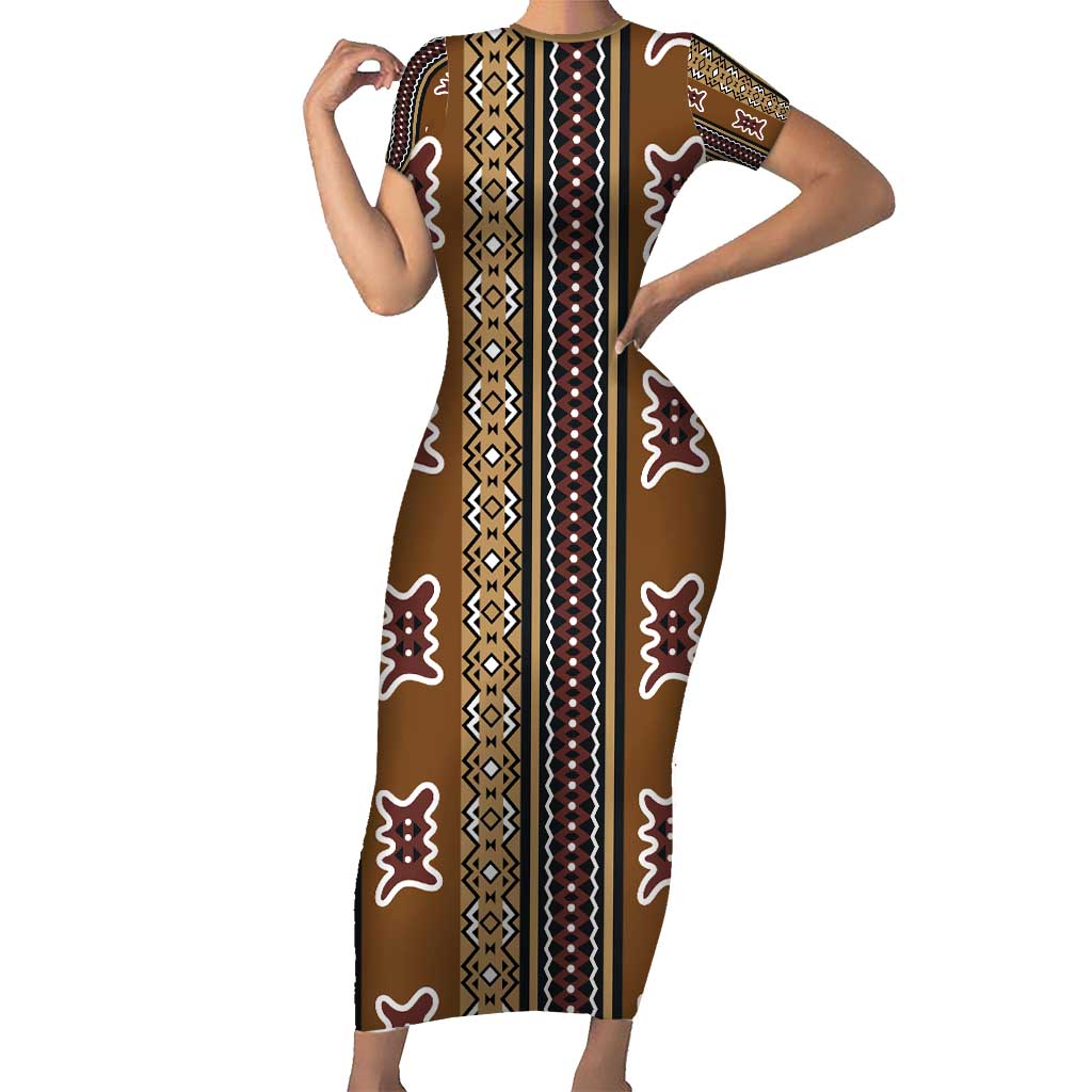 Mali Bologan Mud Cloth Pattern Short Sleeve Bodycon Dress - Wonder Print Shop