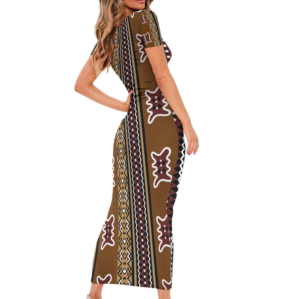 Mali Bologan Mud Cloth Pattern Short Sleeve Bodycon Dress - Wonder Print Shop