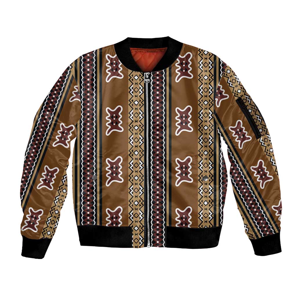 Mali Bologan Mud Cloth Pattern Sleeve Zip Bomber Jacket - Wonder Print Shop