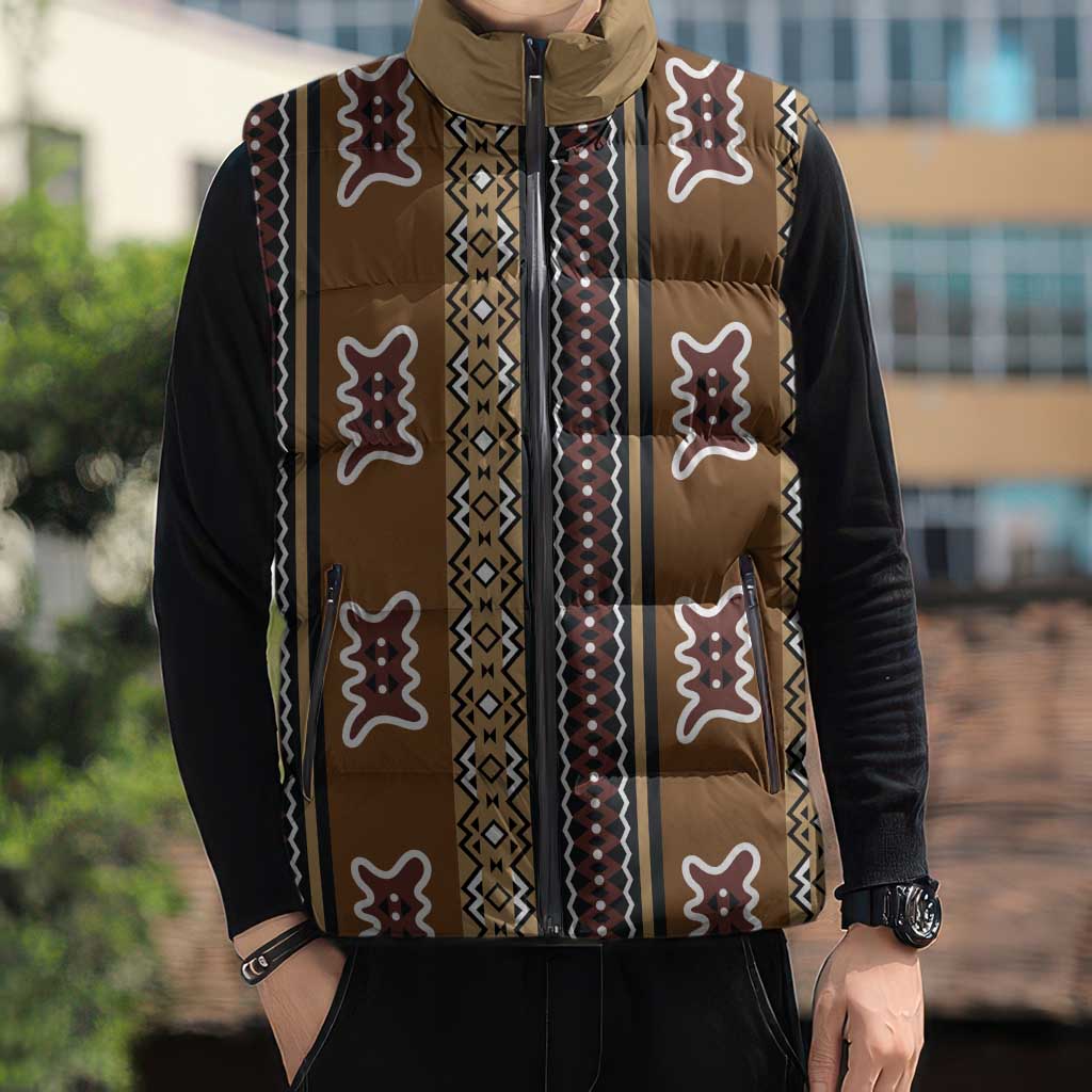 Mali Bologan Mud Cloth Pattern Sleeveless Puffer Jacket - Wonder Print Shop