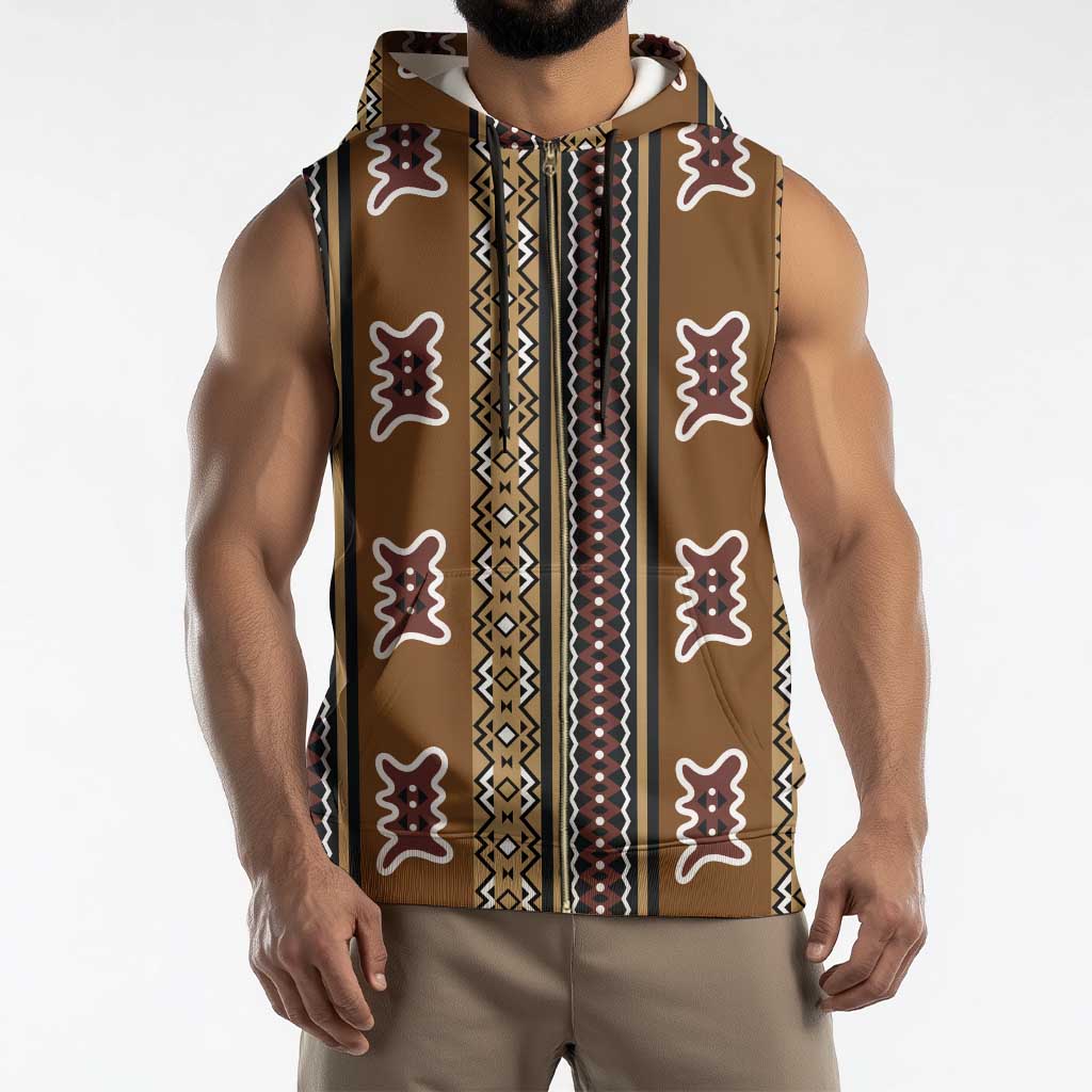 Mali Bologan Mud Cloth Pattern Sleeveless Zip Hoodie - Wonder Print Shop