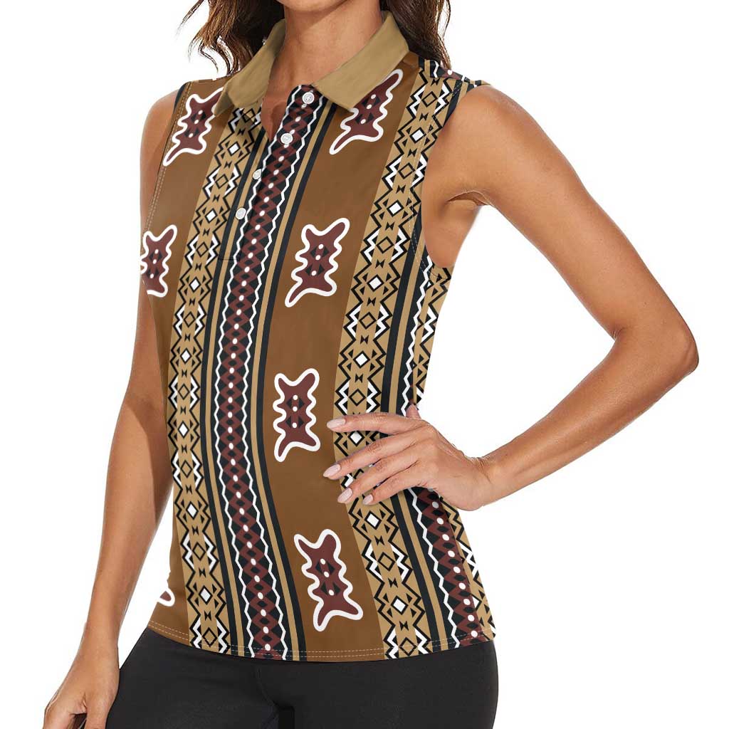 Mali Bologan Mud Cloth Pattern Women Sleeveless Polo Shirt - Wonder Print Shop