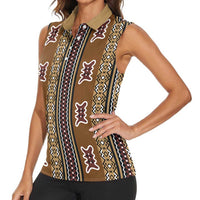 Mali Bologan Mud Cloth Pattern Women Sleeveless Polo Shirt - Wonder Print Shop
