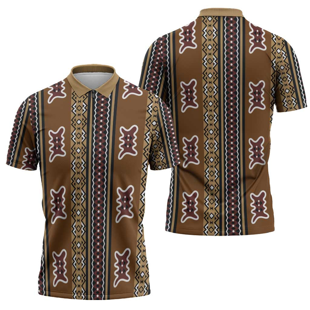 Mali Bologan Mud Cloth Pattern Zipper Polo Shirt - Wonder Print Shop
