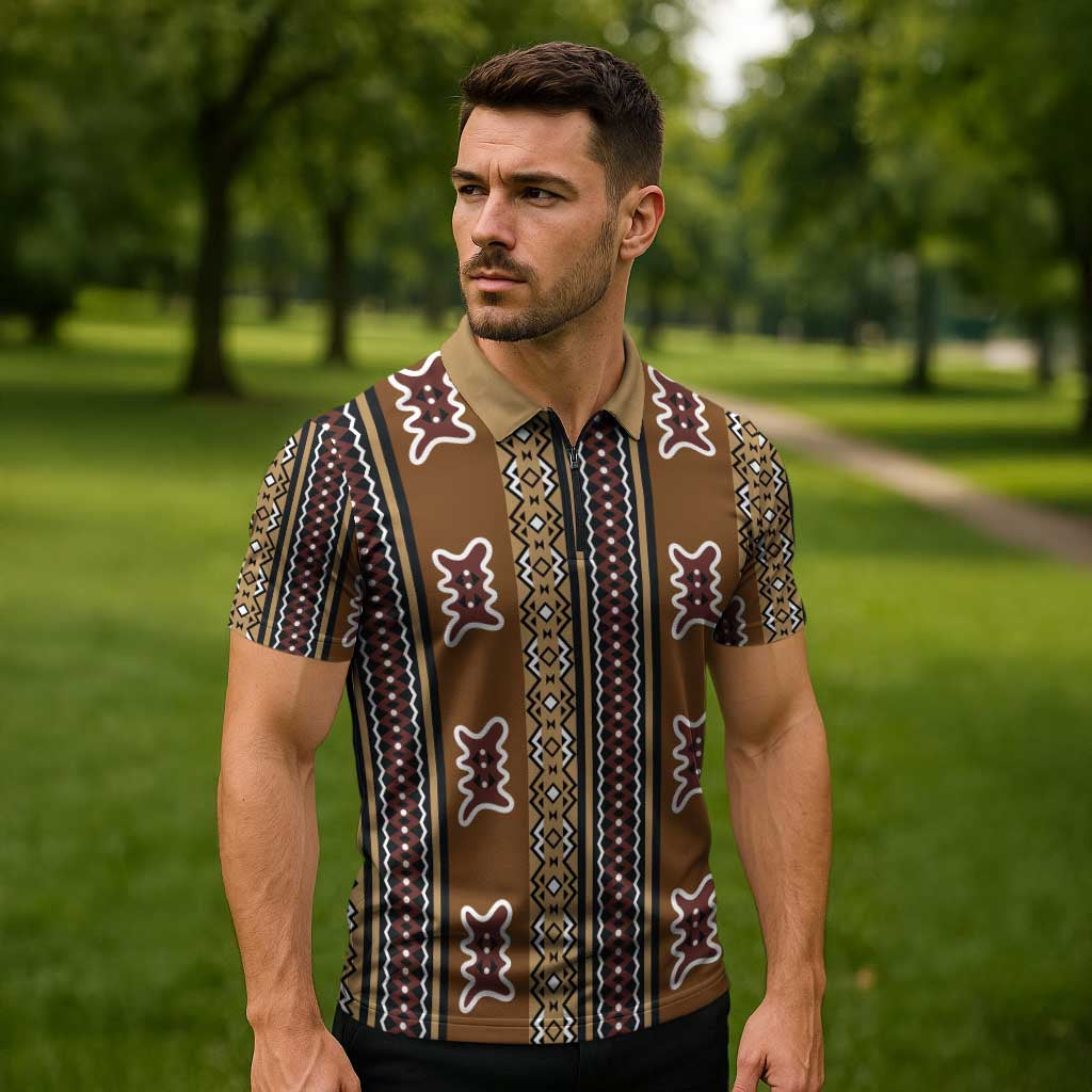 Mali Bologan Mud Cloth Pattern Zipper Polo Shirt - Wonder Print Shop