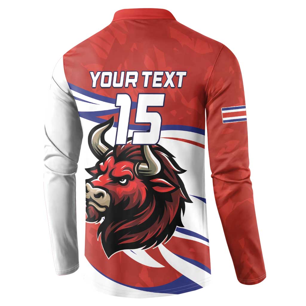 Custom Costa Rica Football Button Sweatshirt Los Ticos With Bull Mascot - Wonder Print Shop
