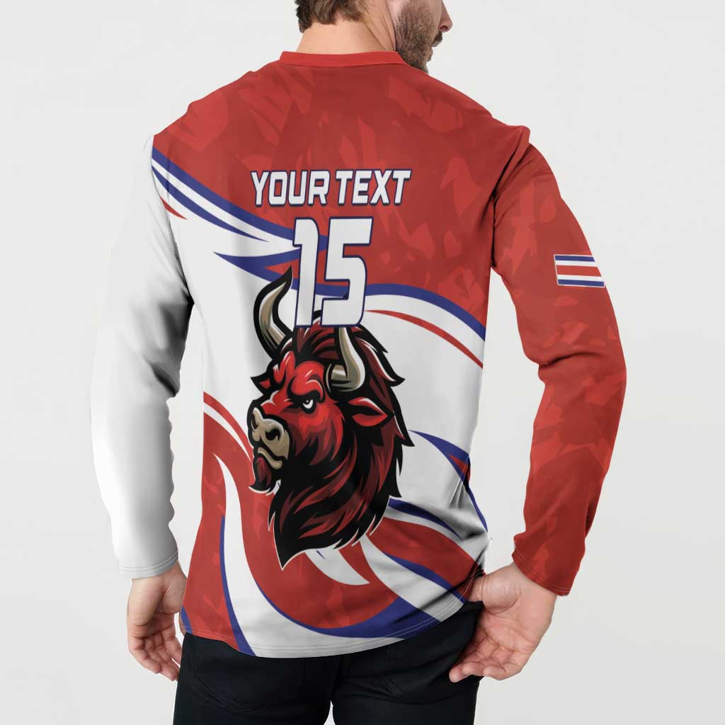 Custom Costa Rica Football Button Sweatshirt Los Ticos With Bull Mascot - Wonder Print Shop